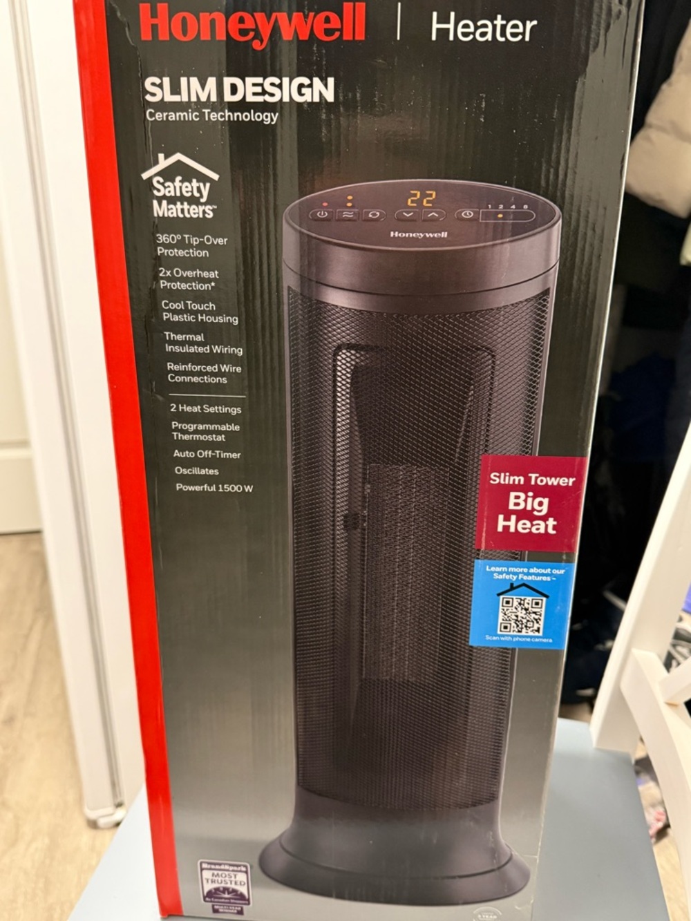 Honeywell Black Slim Tower Ceramic Heater - Portable Space Heater
